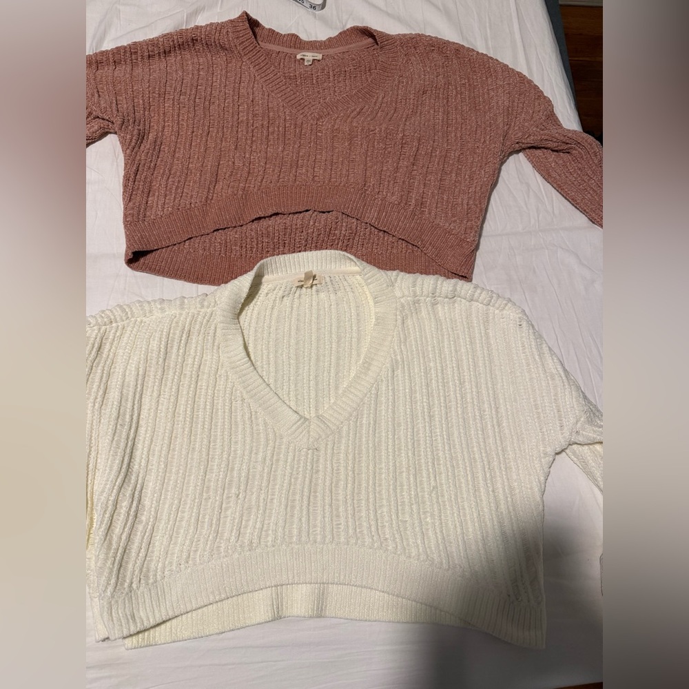 Chenille Crop Sweater, SET OF 2 Sweaters Pink And Off White